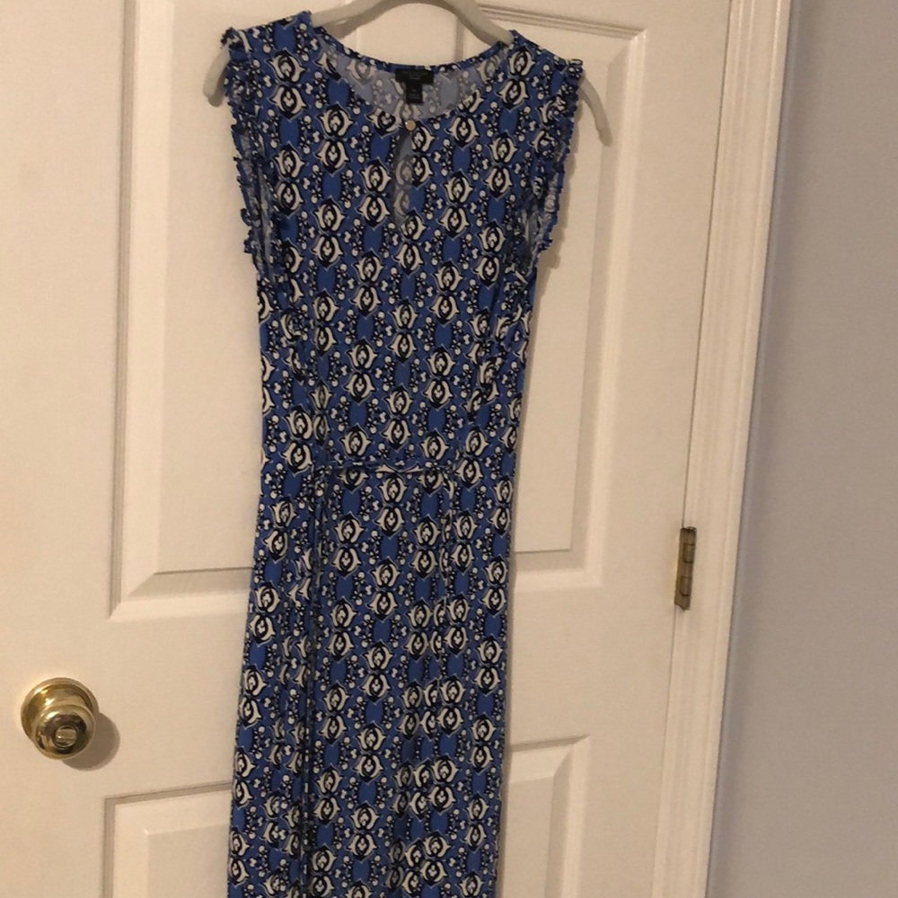 Ann Taylor Factory Petite EUC tank top ruffled tie front blue dress